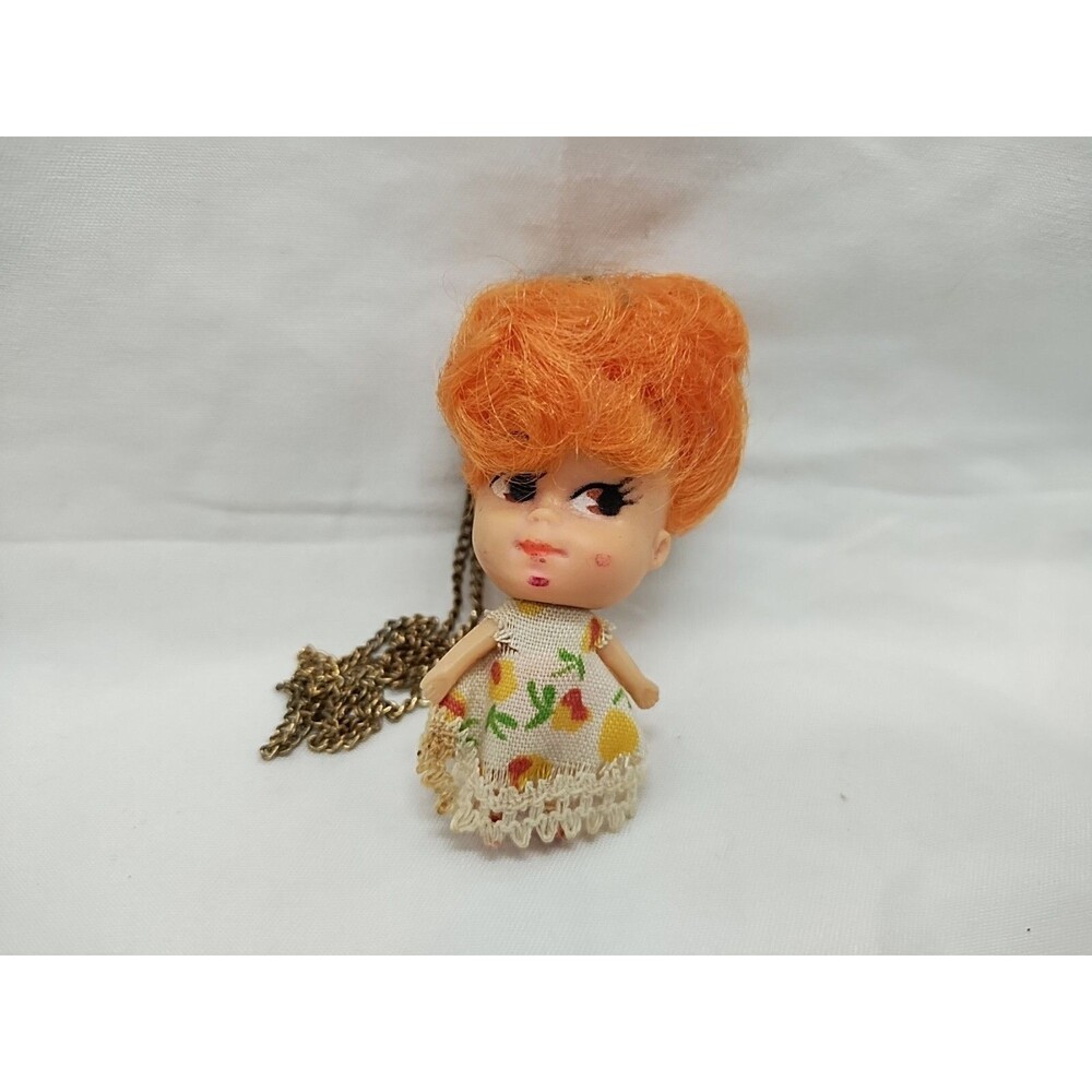 Vintage Liddle Kiddle Orange Hair Flower Dress Doll 2.5"